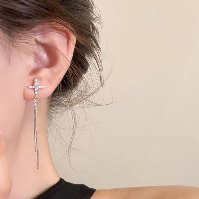 🎉New Year Hot Sale✨Irregular Cross Star Zircon Tassel Earrings
