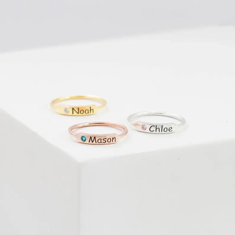 FOR MEMORIAL - CUSTOM NAME & BIRTHSTONR RING