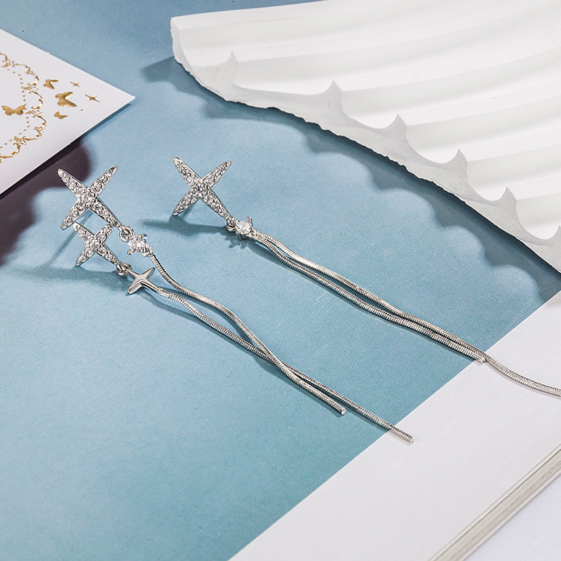 🎉New Year Hot Sale✨Irregular Cross Star Zircon Tassel Earrings