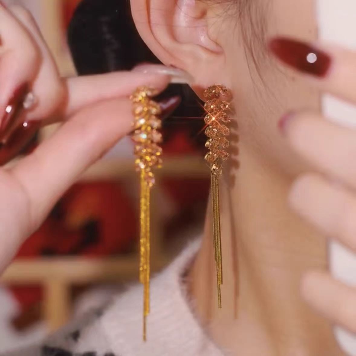 💐Mother's Day Pre-sale💝14K Gold-Plated Exquisite Long Wheat Tassel Earrings