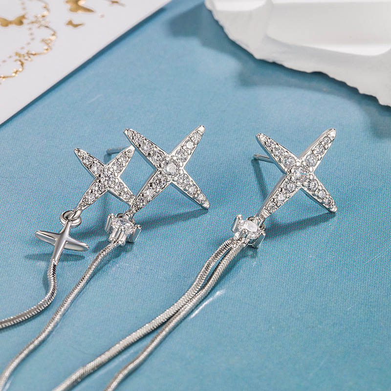 🎉New Year Hot Sale✨Irregular Cross Star Zircon Tassel Earrings