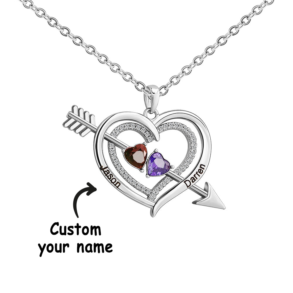 For Love - Custom Name & Birthstones Cupid Arrow Heart Necklace 