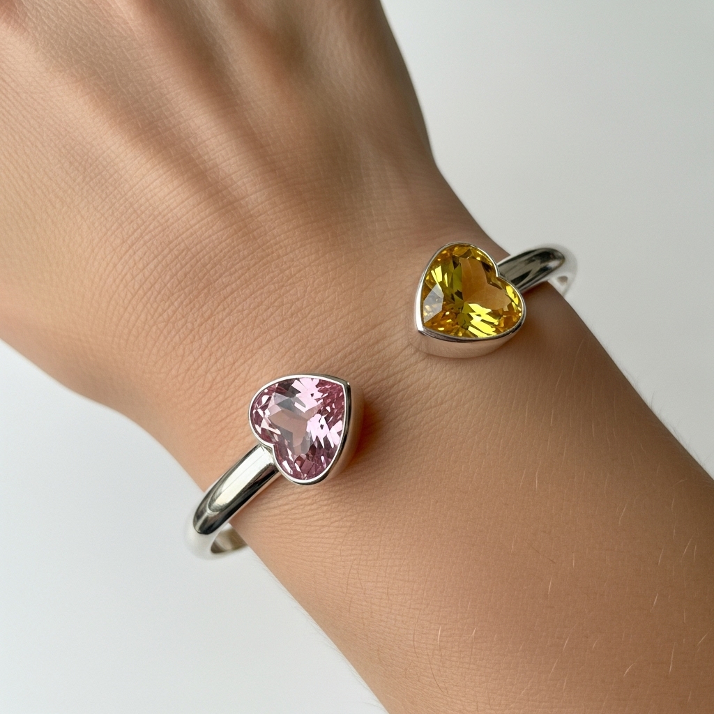 For Friend - Custom Double Heart Birthstones Bracelet 