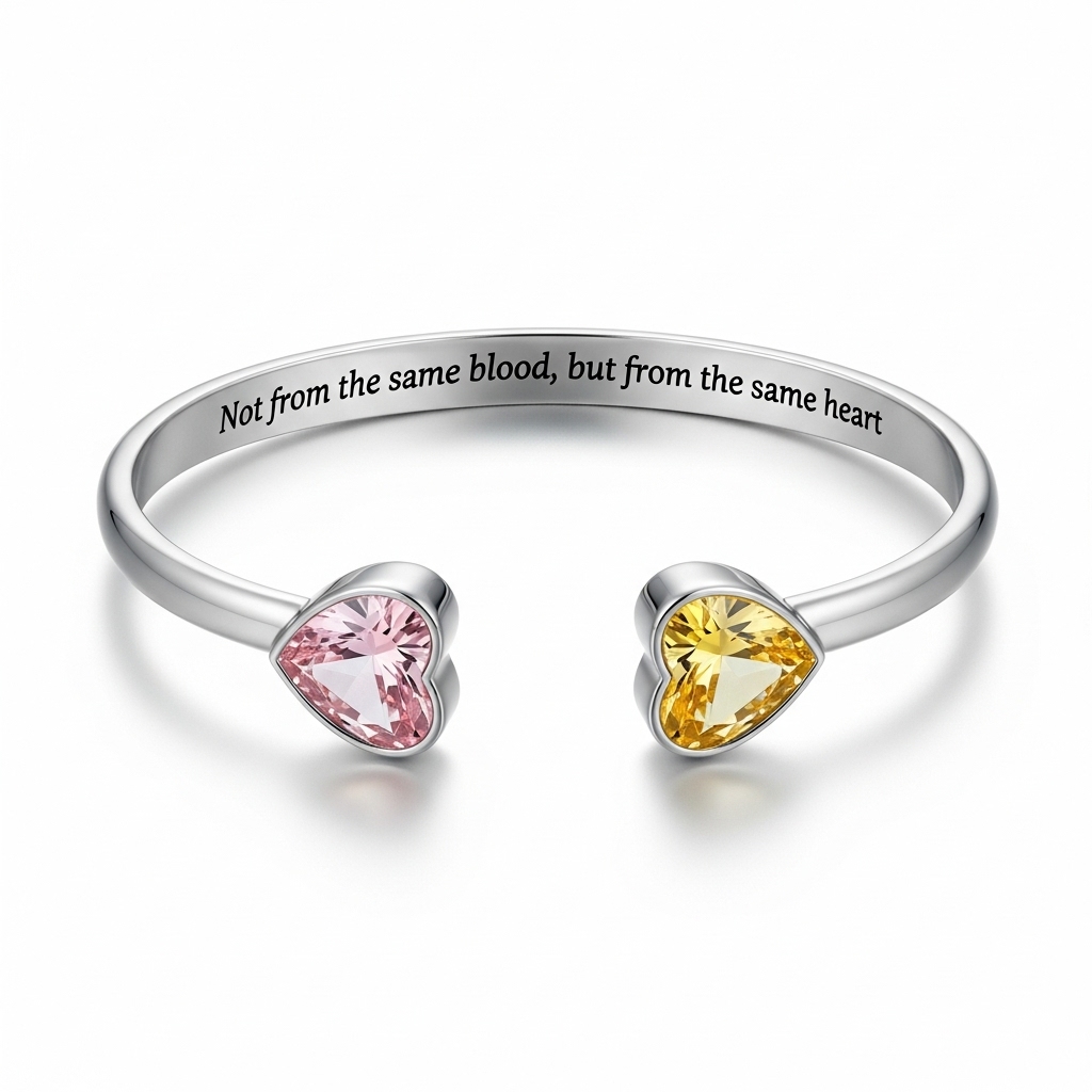 For Friend - Custom Double Heart Birthstones Bracelet 