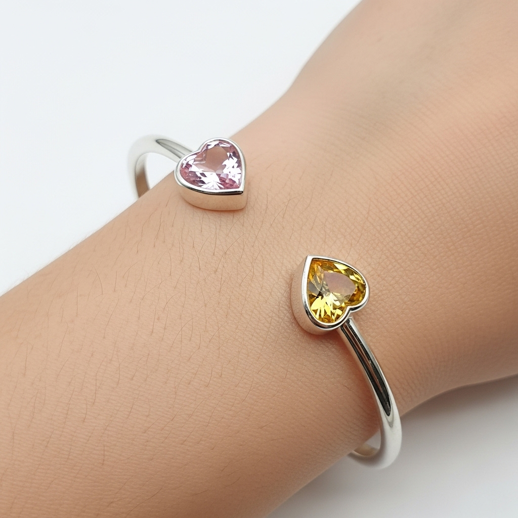 For Friend - Custom Double Heart Birthstones Bracelet 