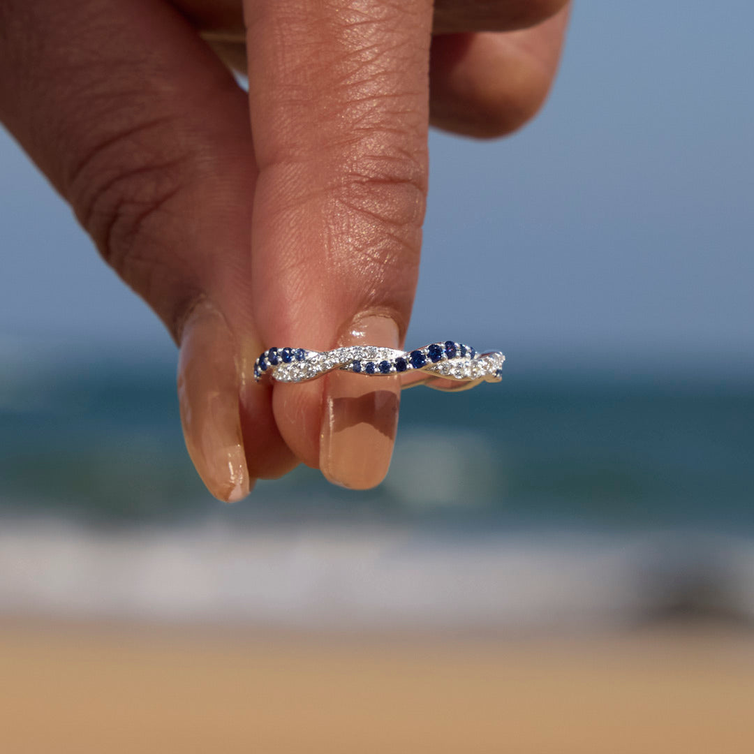Mother & Daughter Double Birthstones Wave Ring