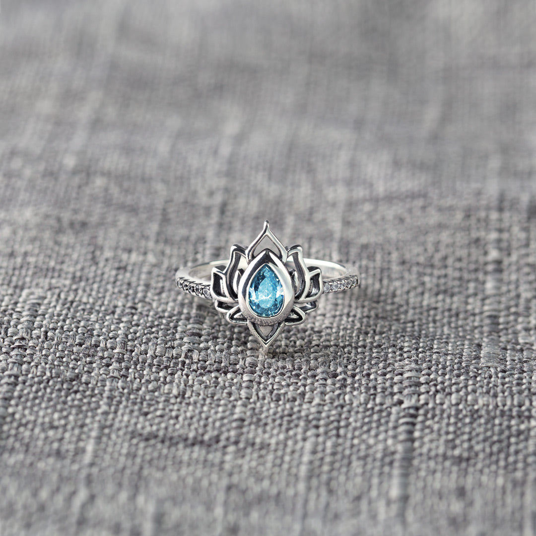Personalized Name And Birthstone Lotus Ring