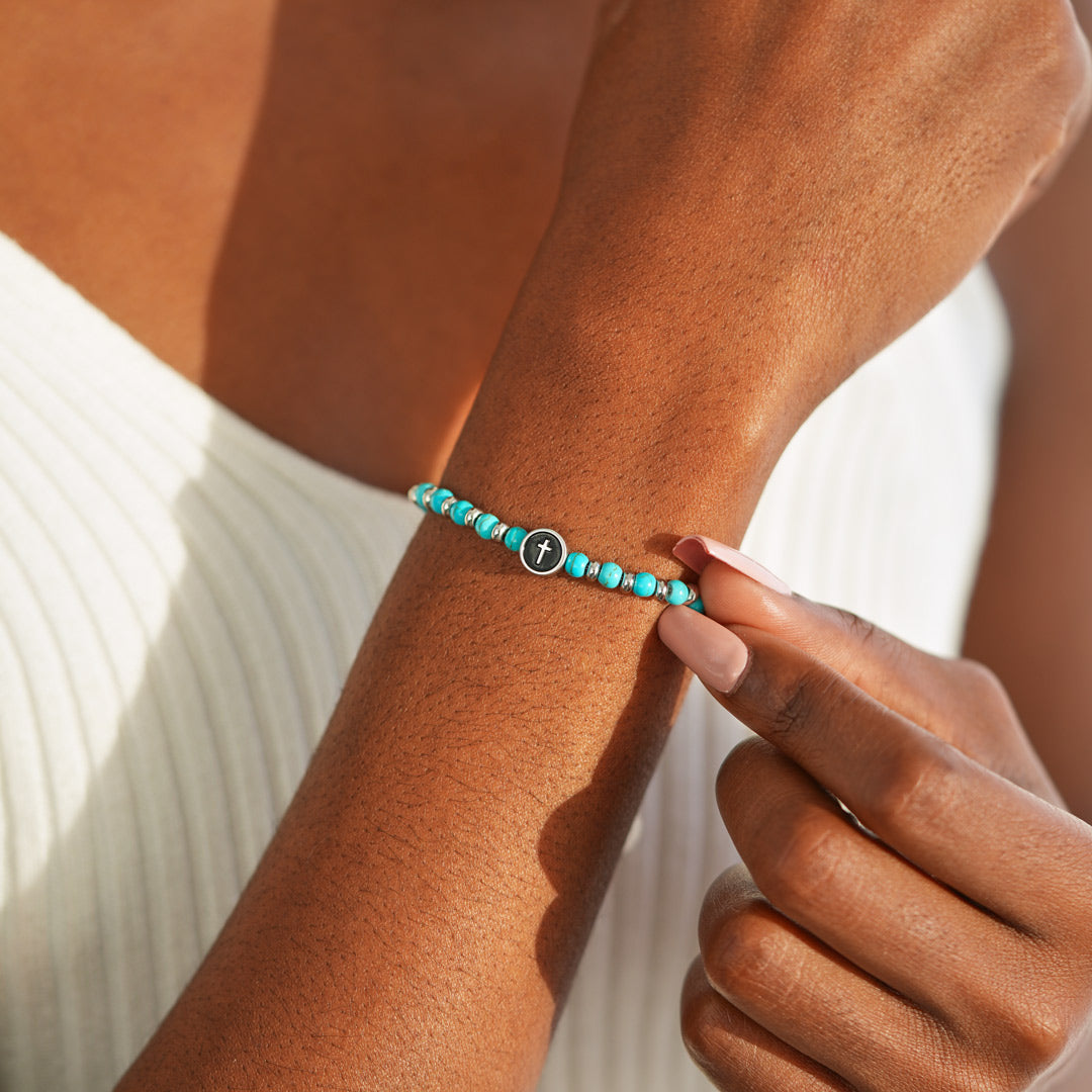 🎄Christmas Pre-sale🎁Dear Daughter Turquoise Bead Cross Bracelet