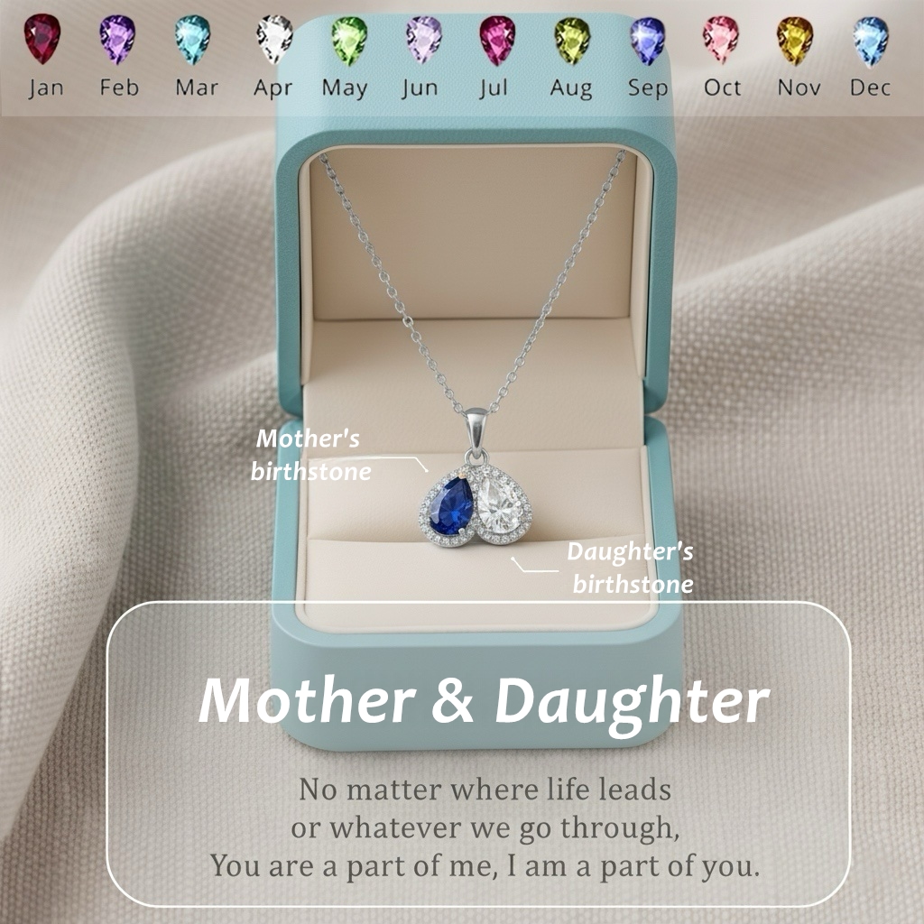For My Daughter- Custom Promise Two Heart Birthstone Necklace