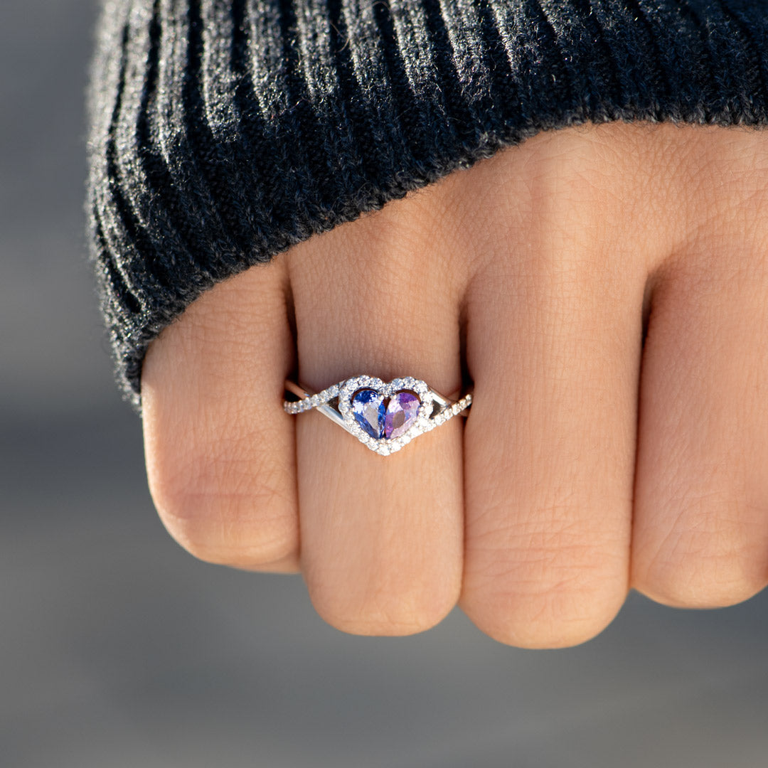 Mother And Daughter Dual Teardrop Birthstone Heart Ring
