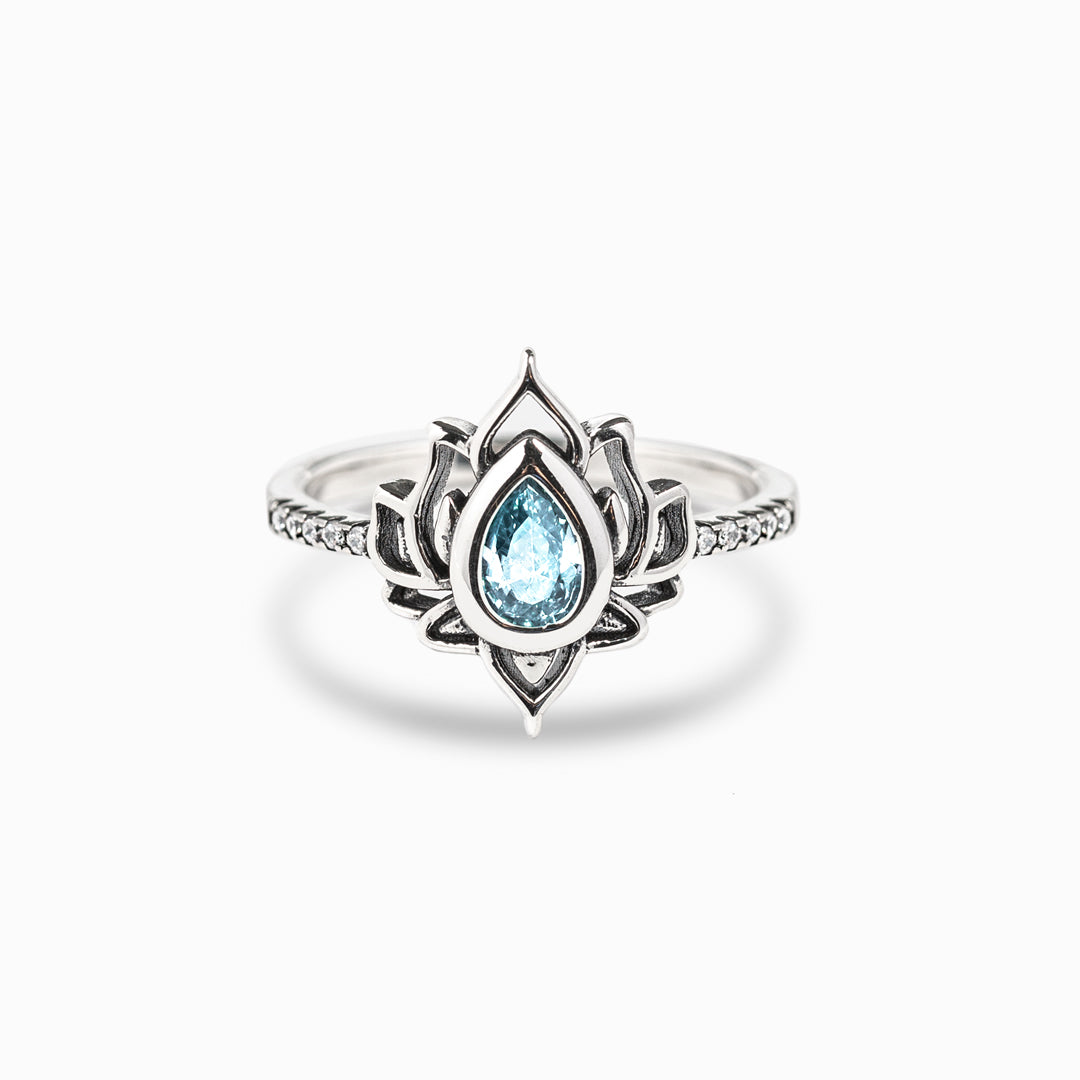 Personalized Name And Birthstone Lotus Ring