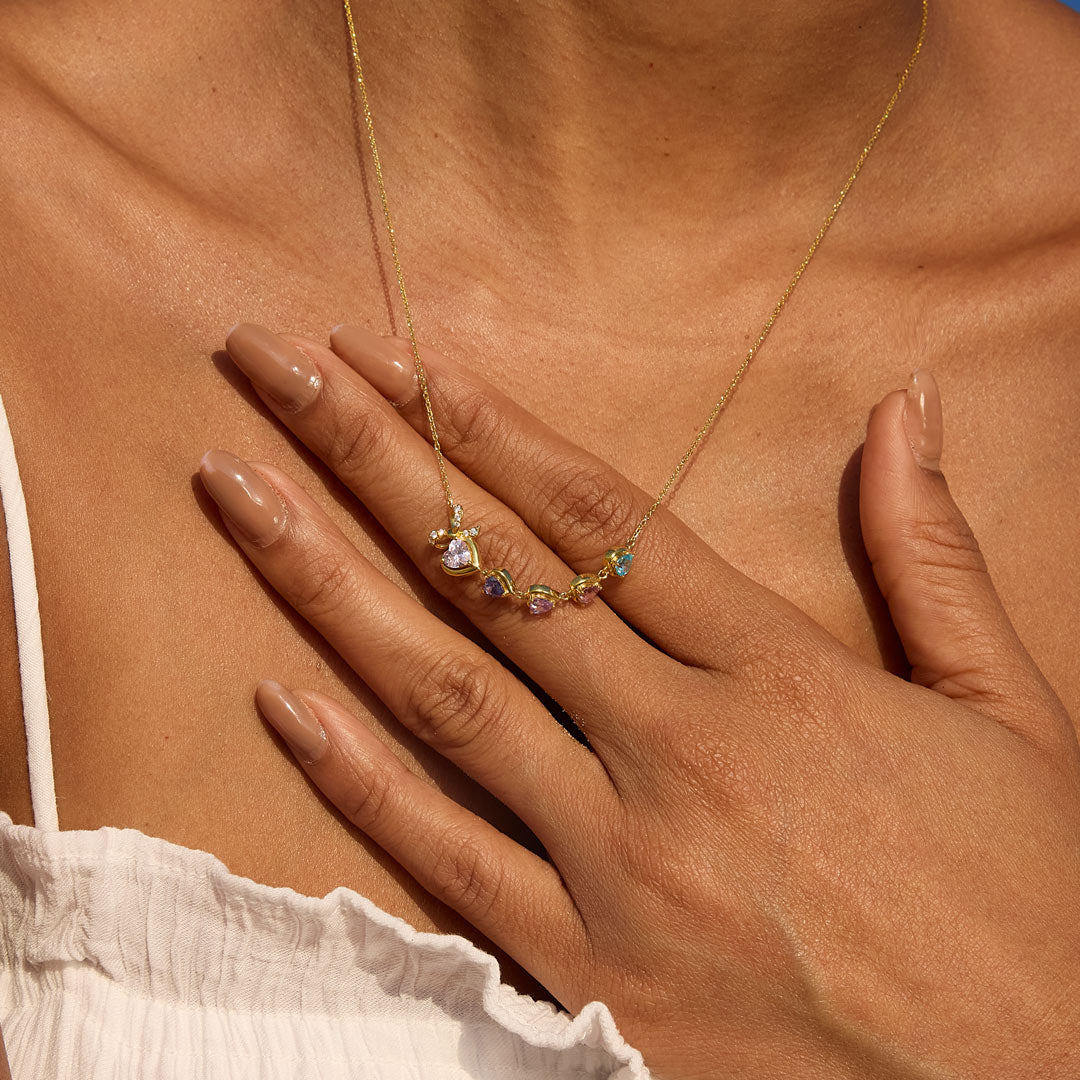 Mama's Heartbeats Mom And 1-6 Birthstone Bow Necklace