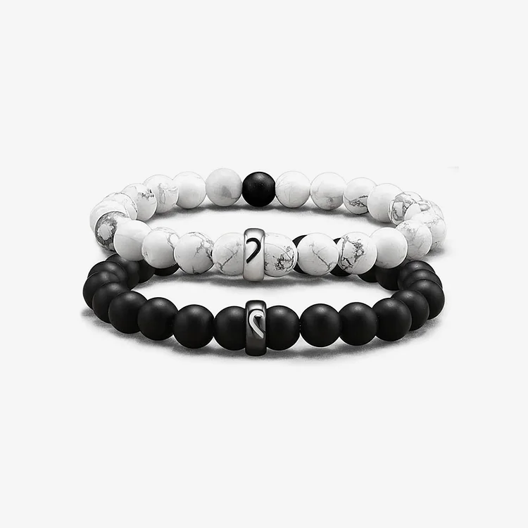 For Love - I Love You Black & White Matching Beaded Bracelet
