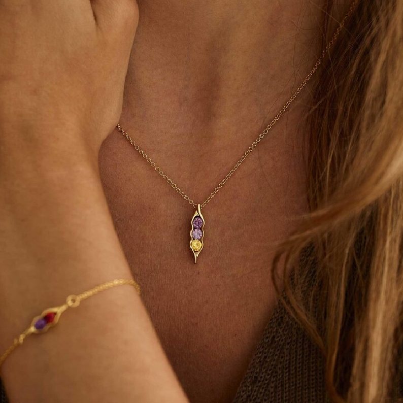 For Friend- We're Peas in a pod Birthstone Necklace