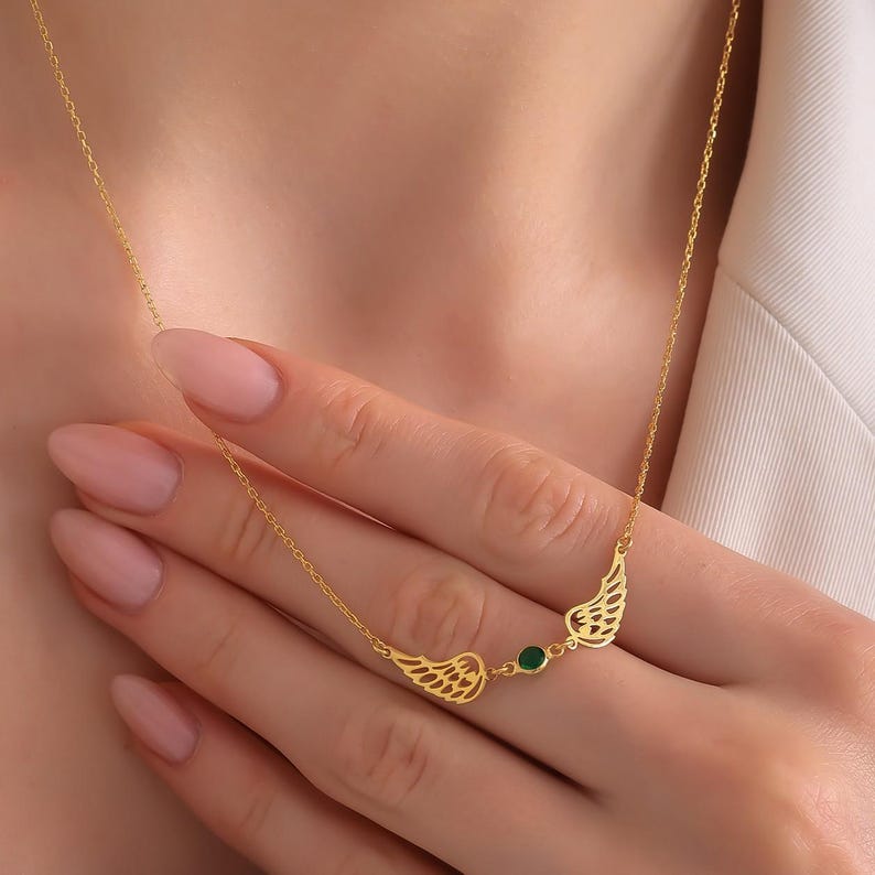 For Memorial -  I'm a Wife to a Husband Custom Birthstone Wing Necklace