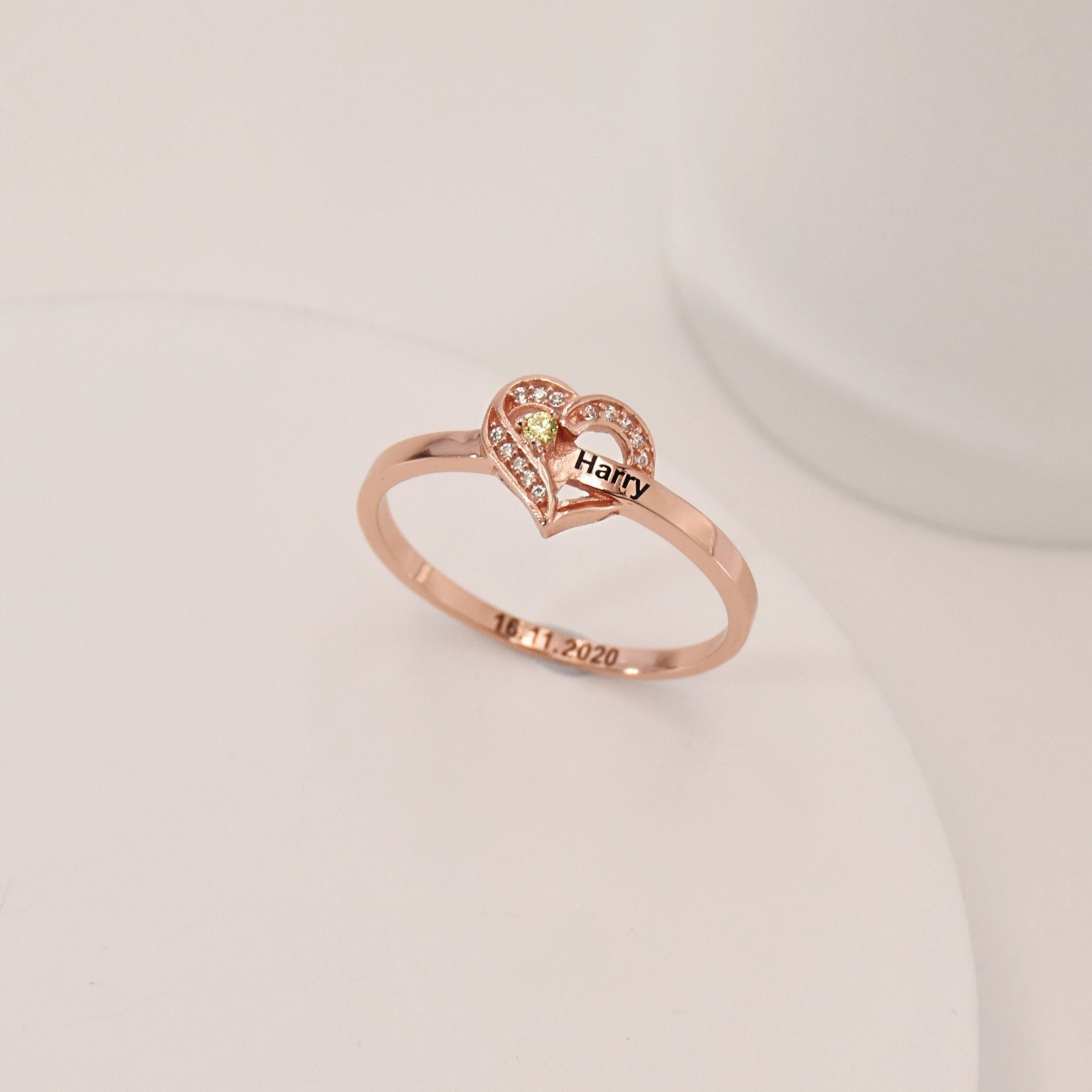 FOR LOVE - CUSTOM BIRTHSTONE & NAME HEART RING