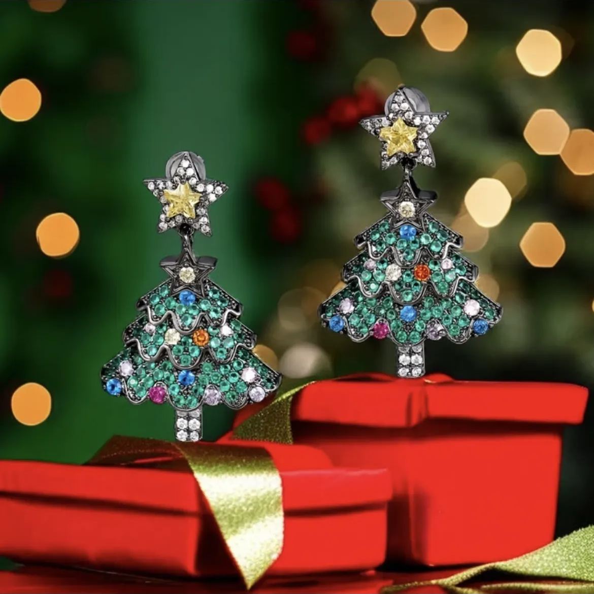🎄Christmas Hot Sale✨Colorful Shiny Christams Tree Earrings