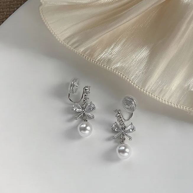 🎄Christmas Hot Sale✨Shiny Bow Pearl Earrings