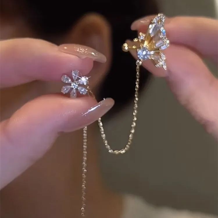 🎉NEW YEAR HOT SALE✨Flower Butterfly Tassel Style Zircon Earrings