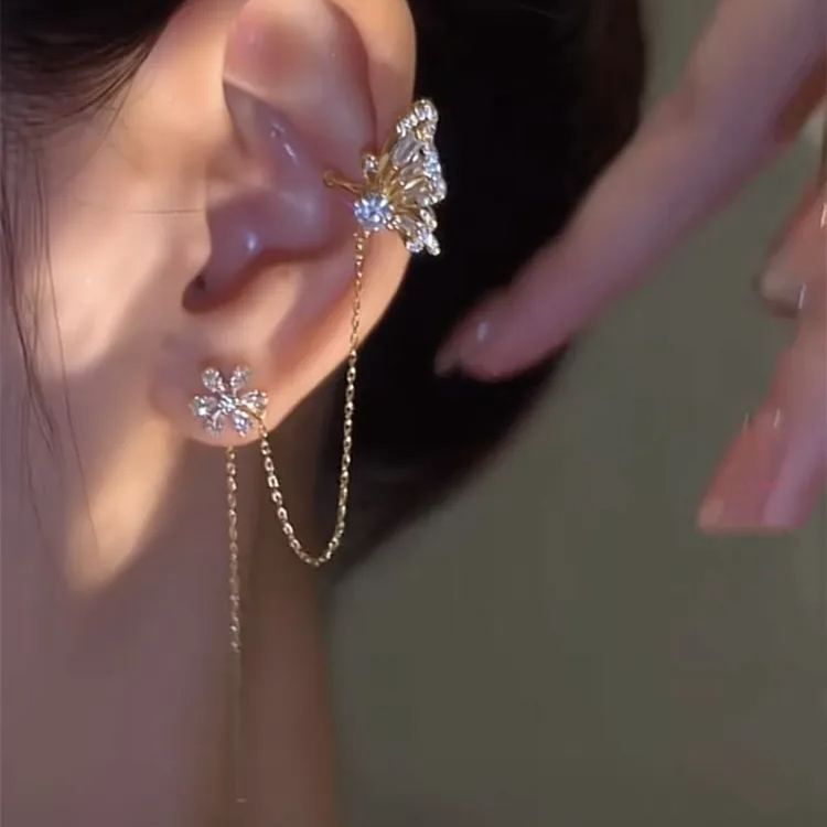 🎉NEW YEAR HOT SALE✨Flower Butterfly Tassel Style Zircon Earrings