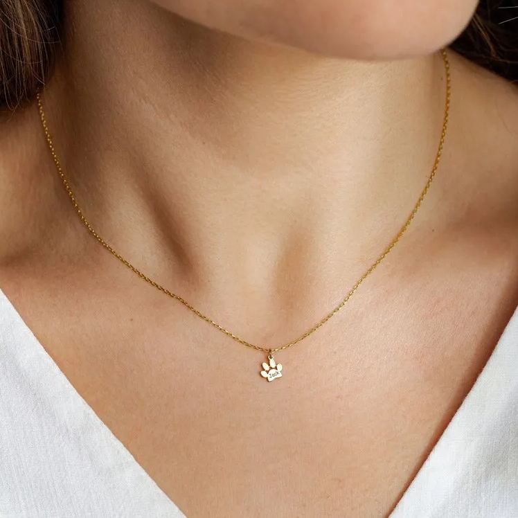 🐾 Custom Engraved Paw Print Necklace 