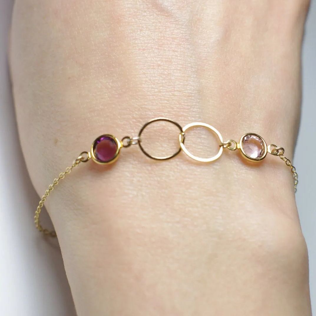 Mother And Daughter Forever Linked Together Custom Birthstones Bracelet