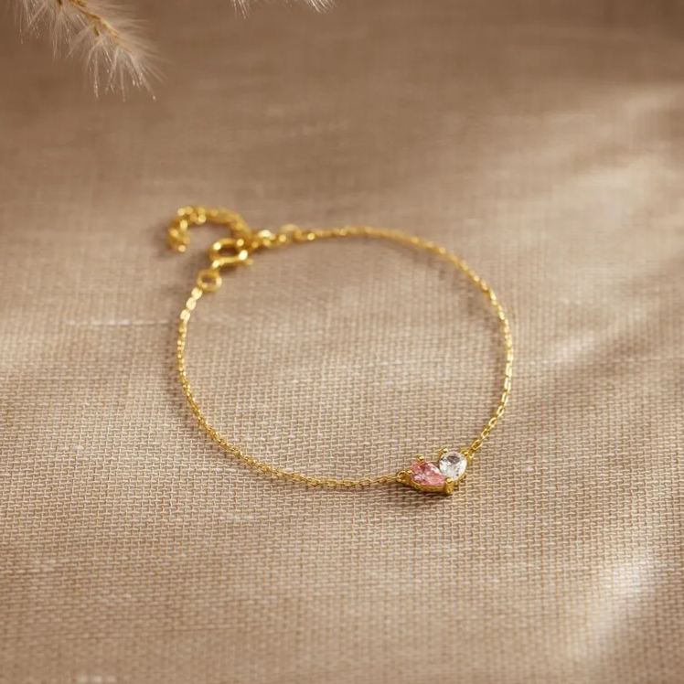 MOTHER AND DAUGHTER FOREVER LINKED TOGETHER CUSTOM HEART BIRTHSTONES BRACELET