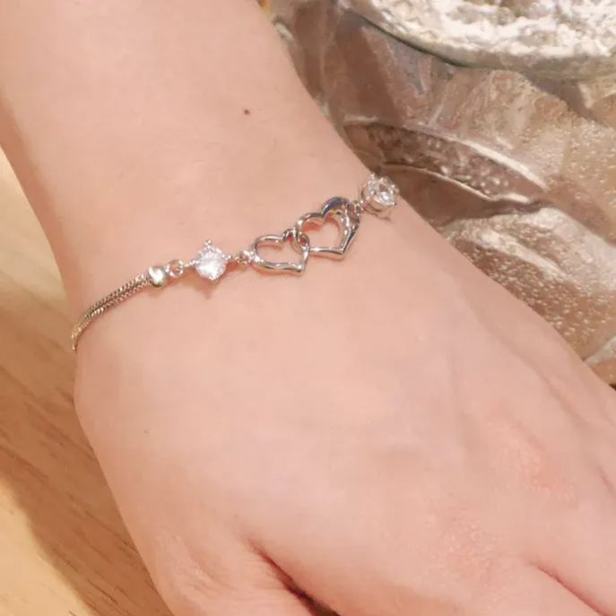 Mother And Daughter Birthstone Custom Double Diamond & Heart Bracelet