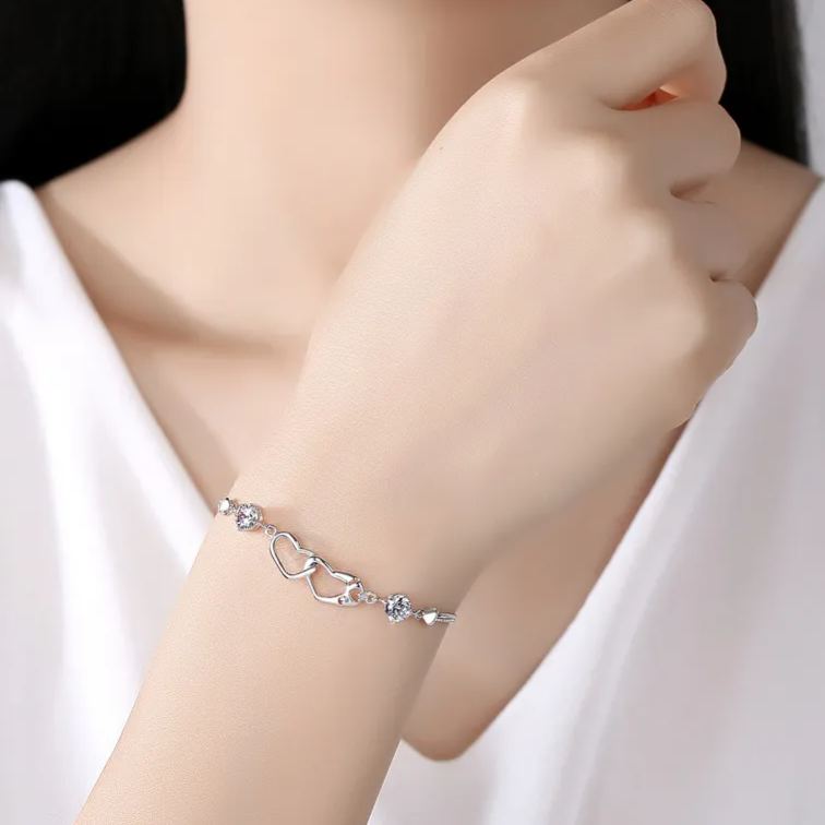 Mother And Daughter Birthstone Custom Double Diamond & Heart Bracelet