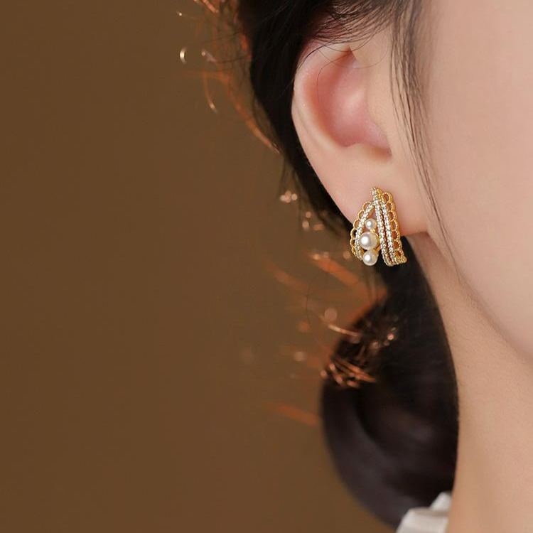 🌸Vintage Pearl Zircon Lace Earrings