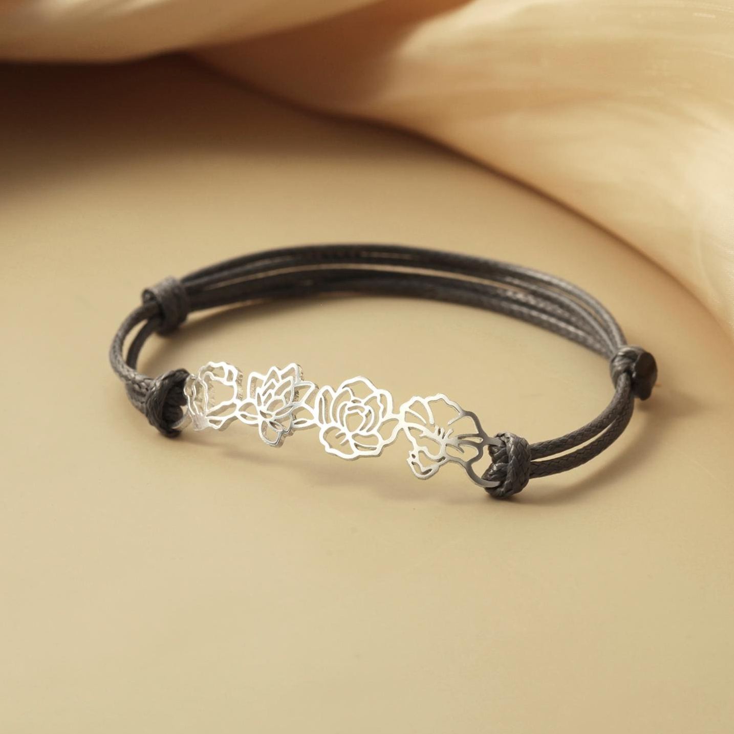 Multiple Birth Flowers Leather Bracelet