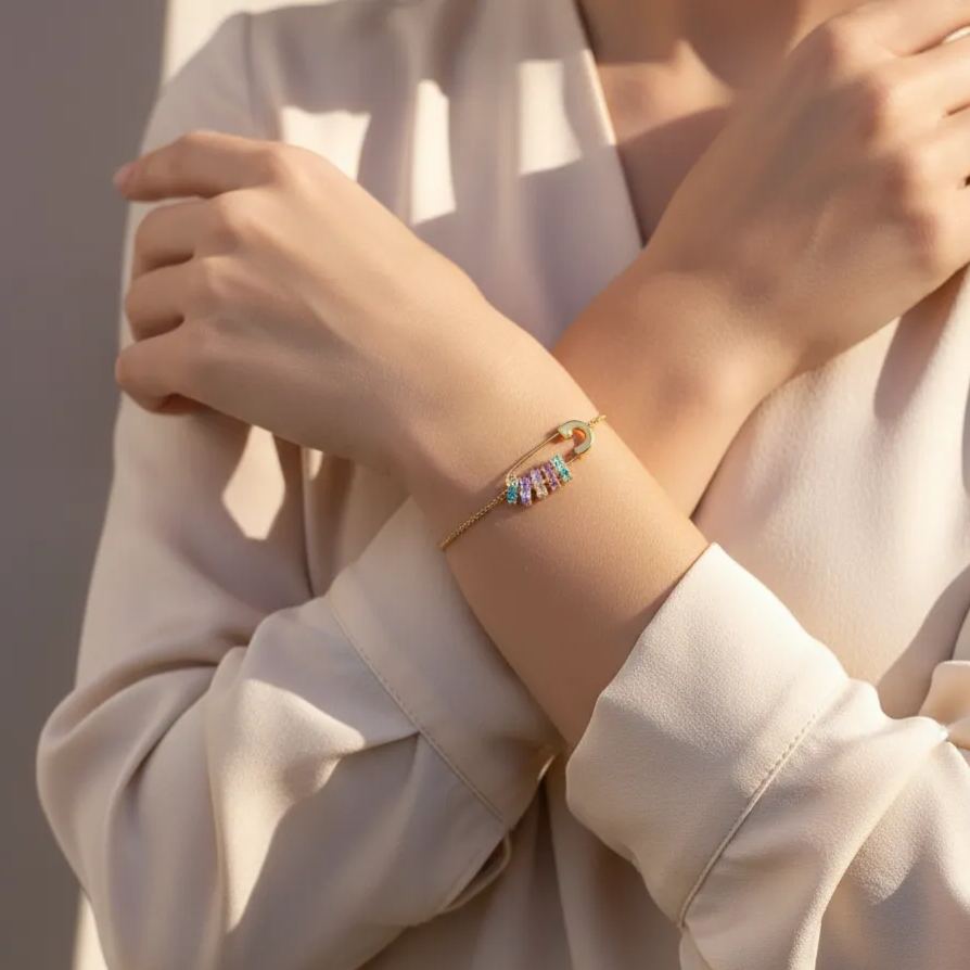 Mama's Mini Squad Safety Pin 1-8 Birthstone Bracelet