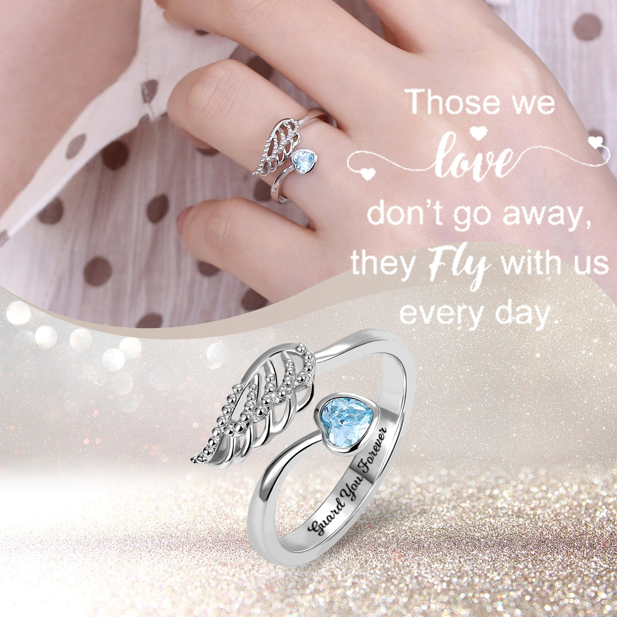 For Memorial - Customized Angel Wing by My Side Ring