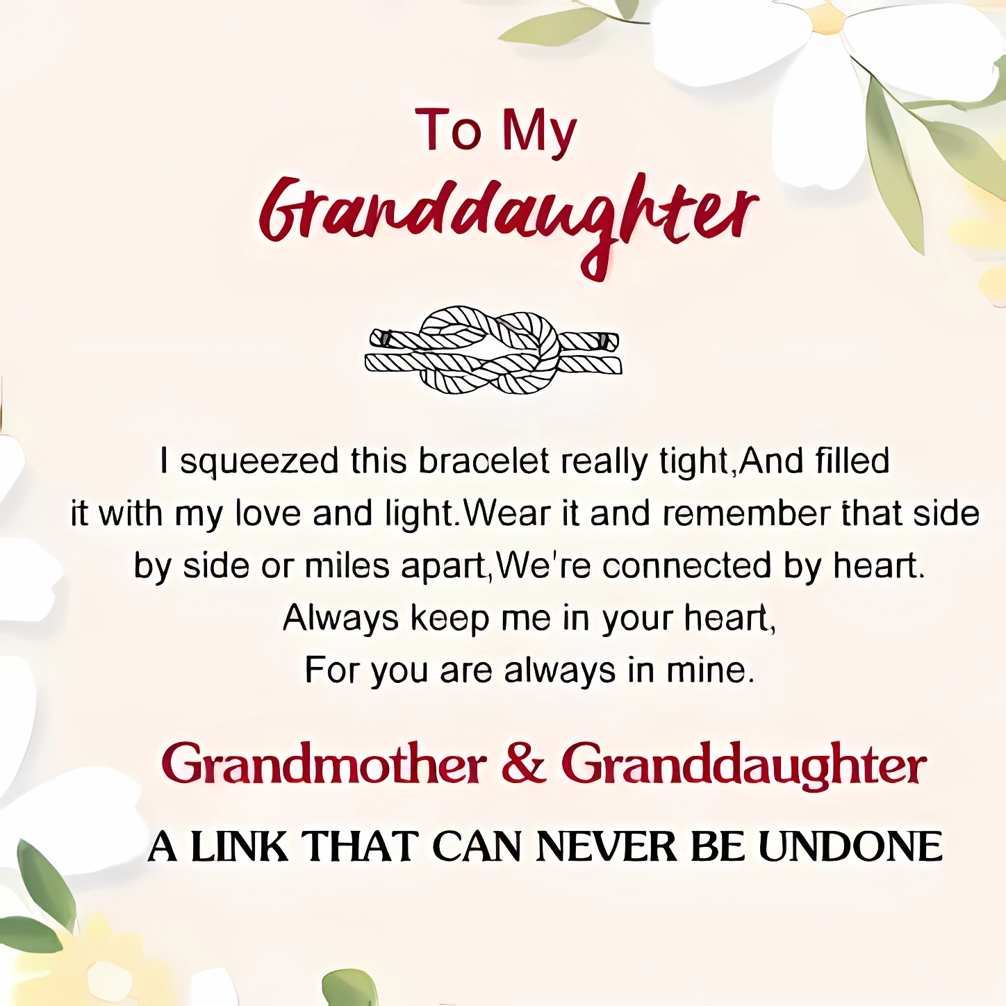 For Granddaughter - A LINK THAT CAN NEVER BE UNDONE Peach Blossom Knot Bracelet