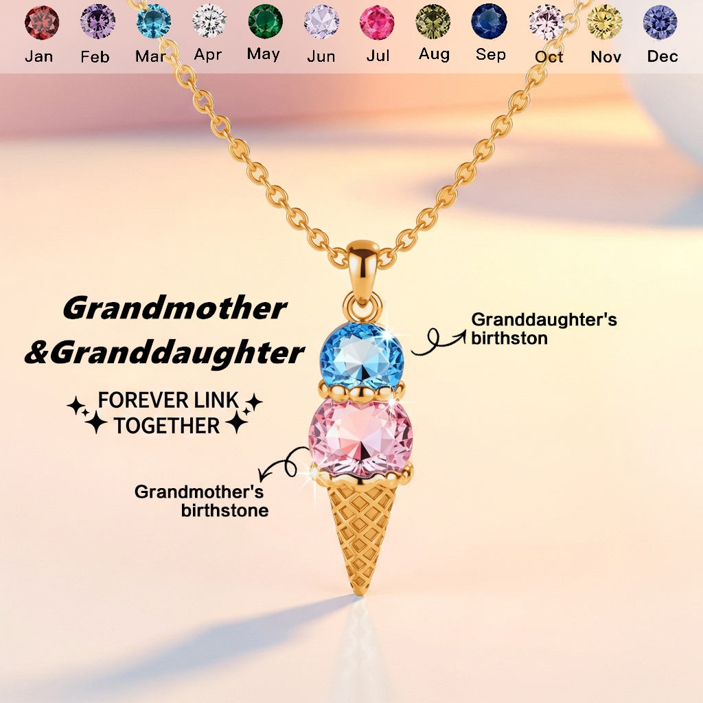For Granddaughter- Custom Sweet Ice Cream Birthstones Necklace