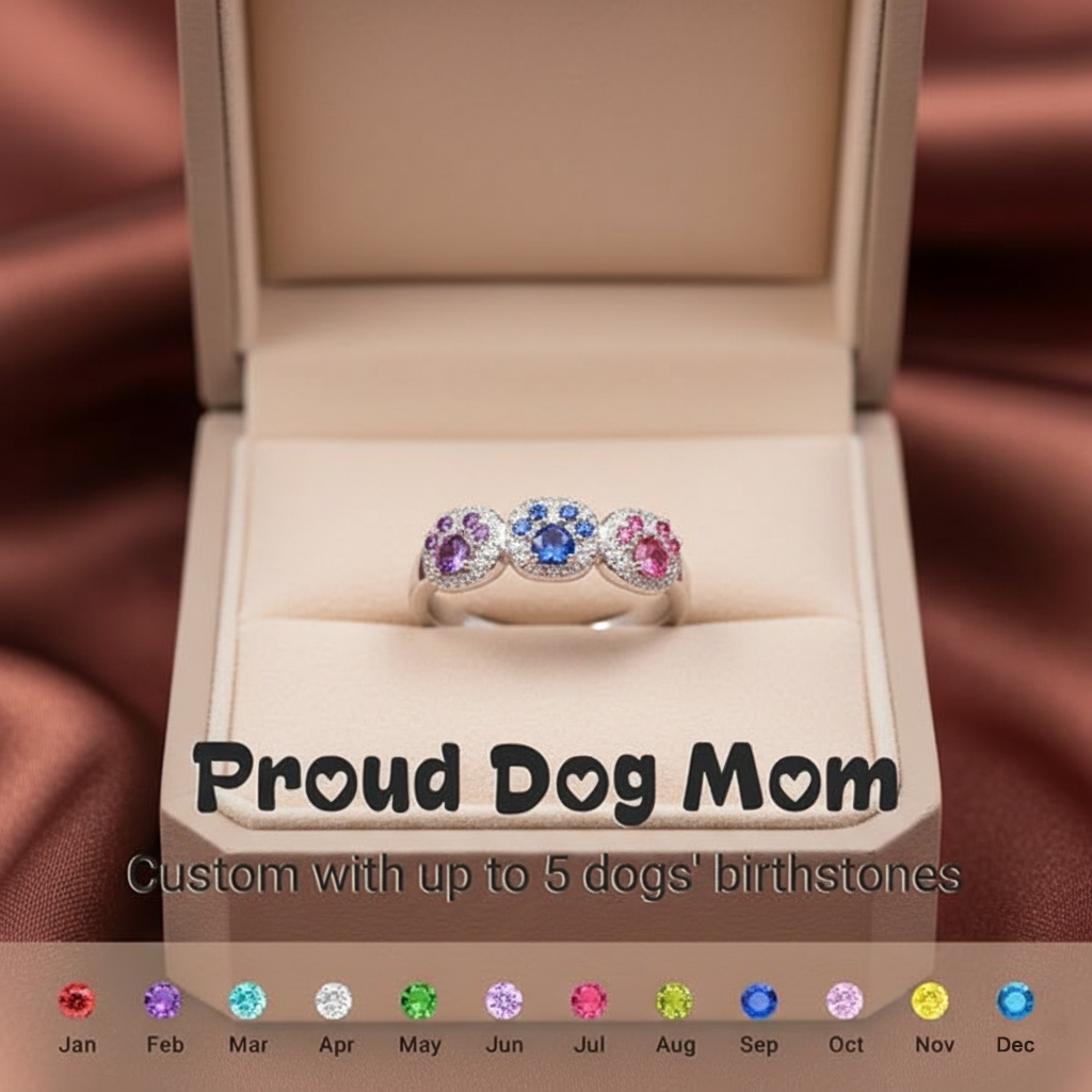 Proud Dog Mom 1–5 Paw Birthstone Custom Ring