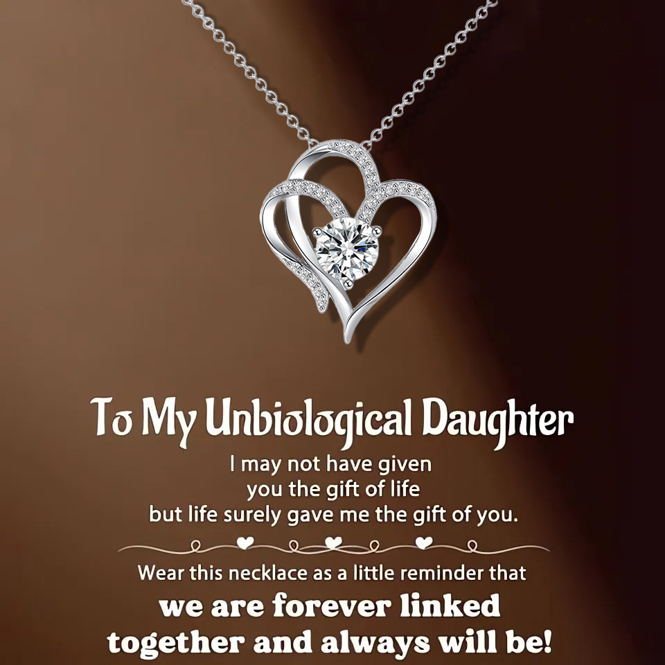 For Unbiological Daughter -I Always With You Double Heart Diamond Necklace
