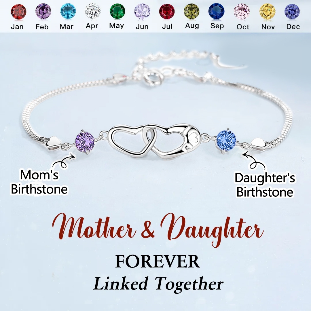 Mother And Daughter Birthstone Custom Double Diamond & Heart Bracelet
