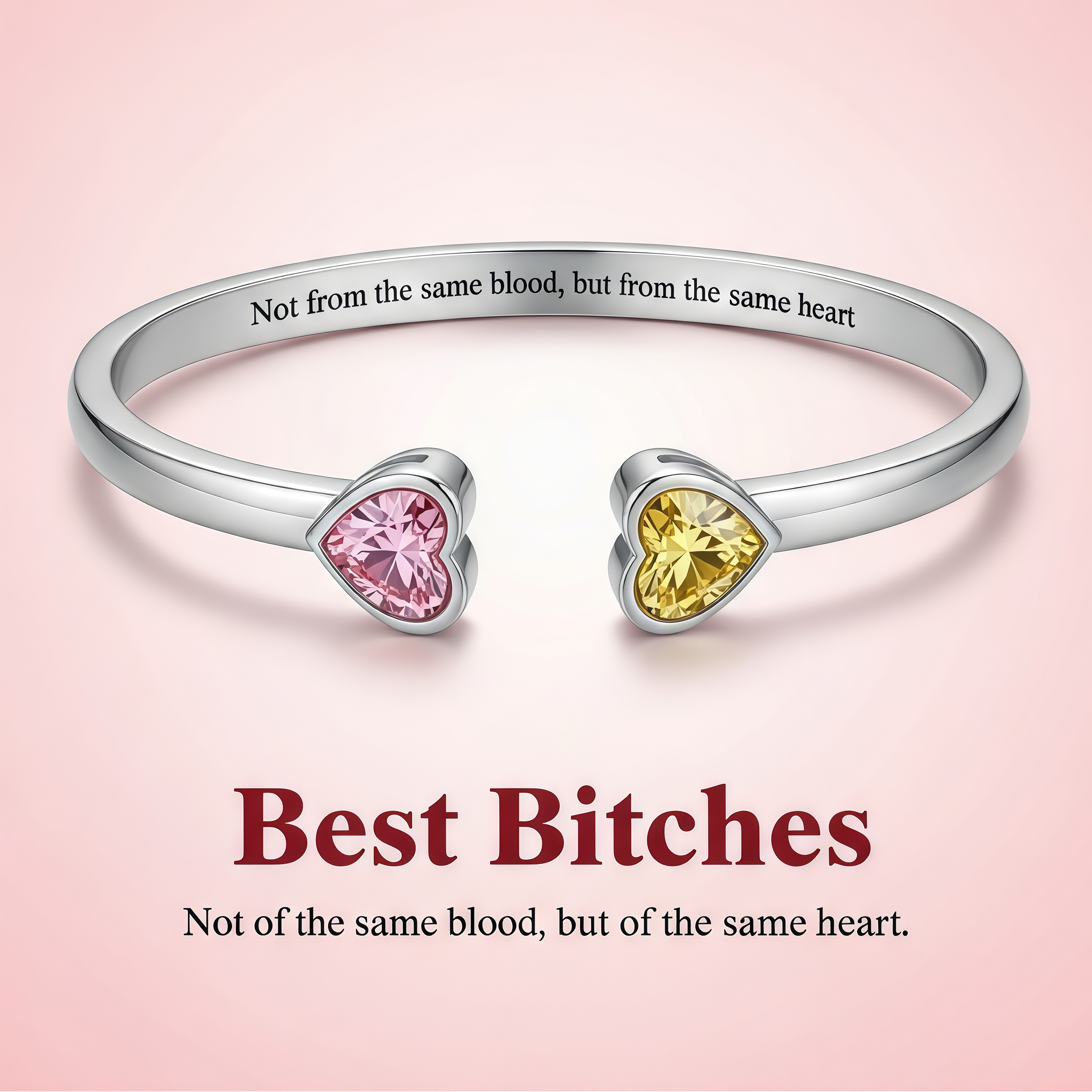 For Friend - Custom Double Heart Birthstones Bracelet 