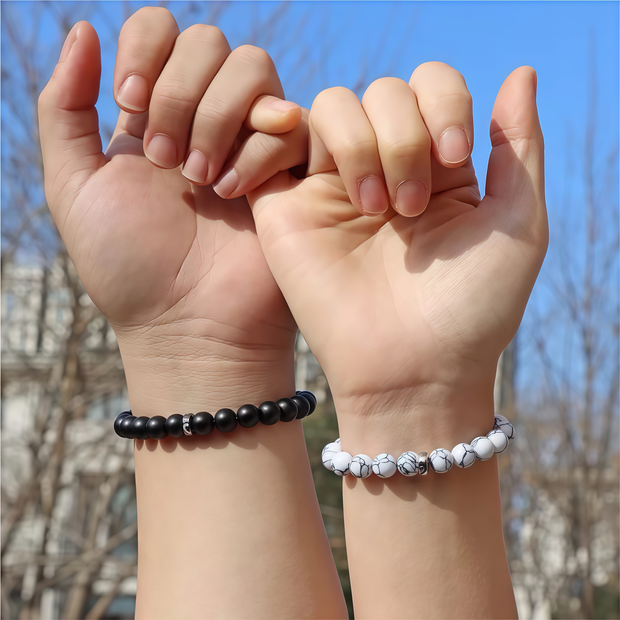 For Love - I Love You Black & White Matching Beaded Bracelet