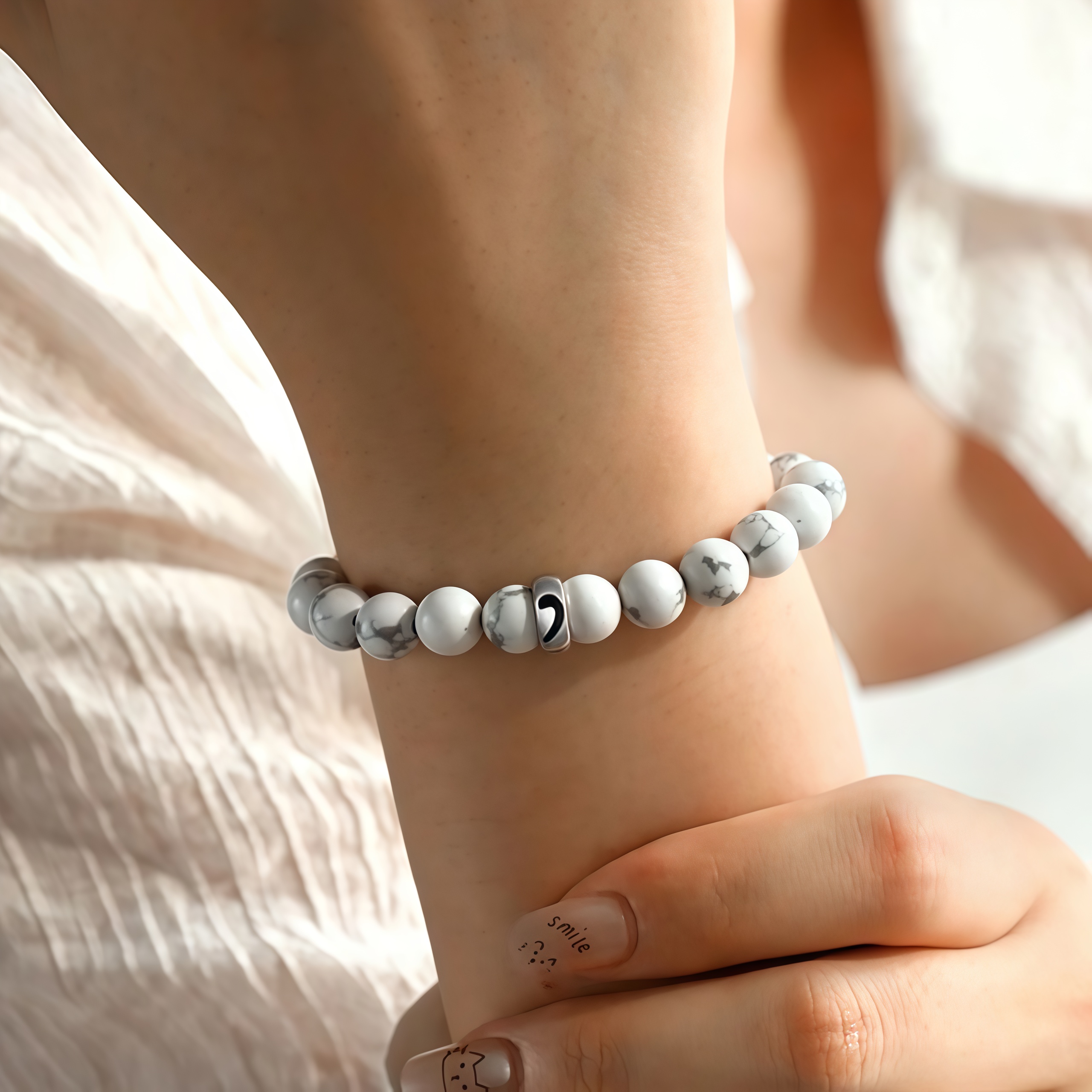 For Love - I Love You Black & White Matching Beaded Bracelet