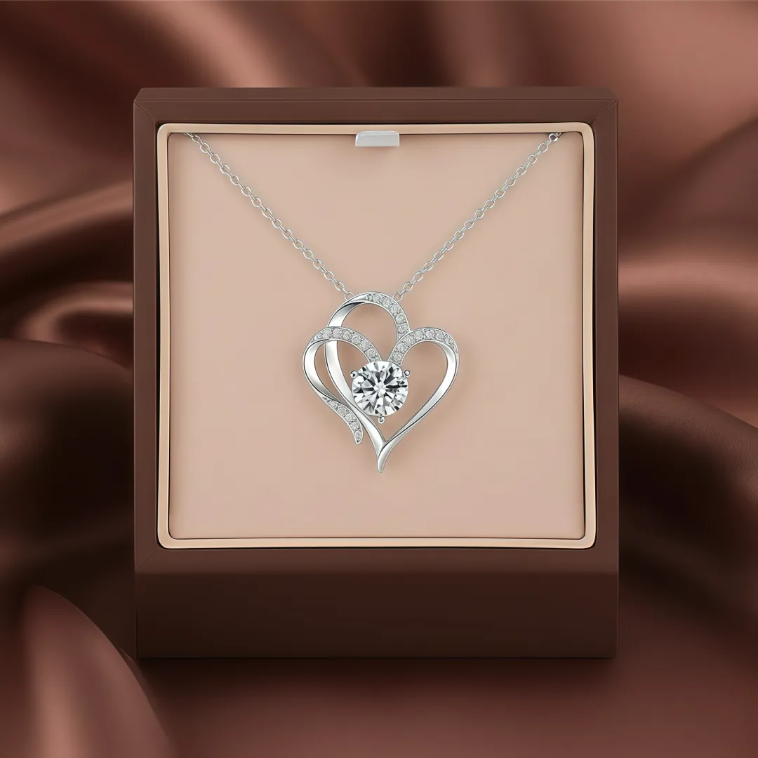 For Unbiological Daughter -I Always With You Double Heart Diamond Necklace