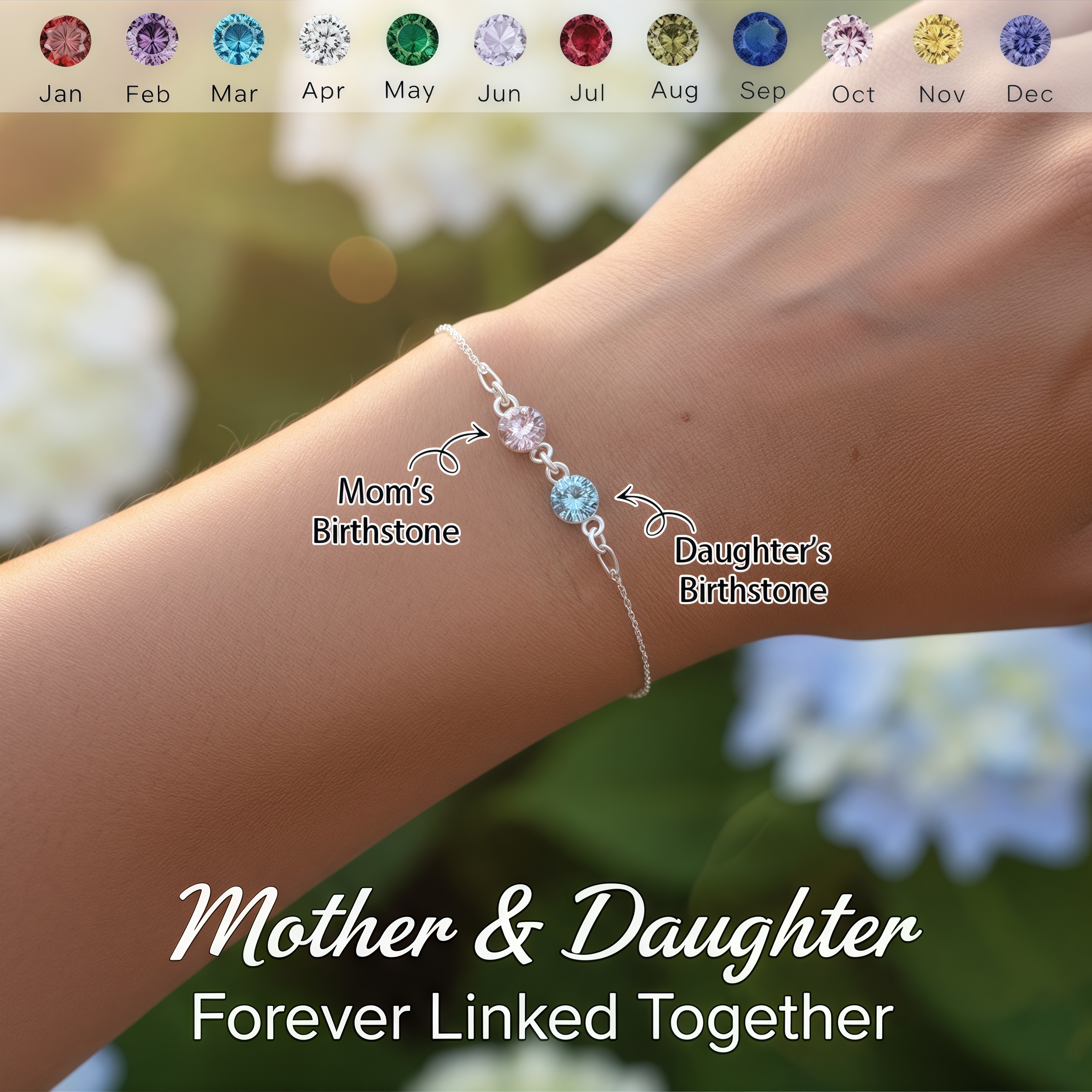 Mother And Daughter Forever Linked Together Custom Birthstones Bracelet