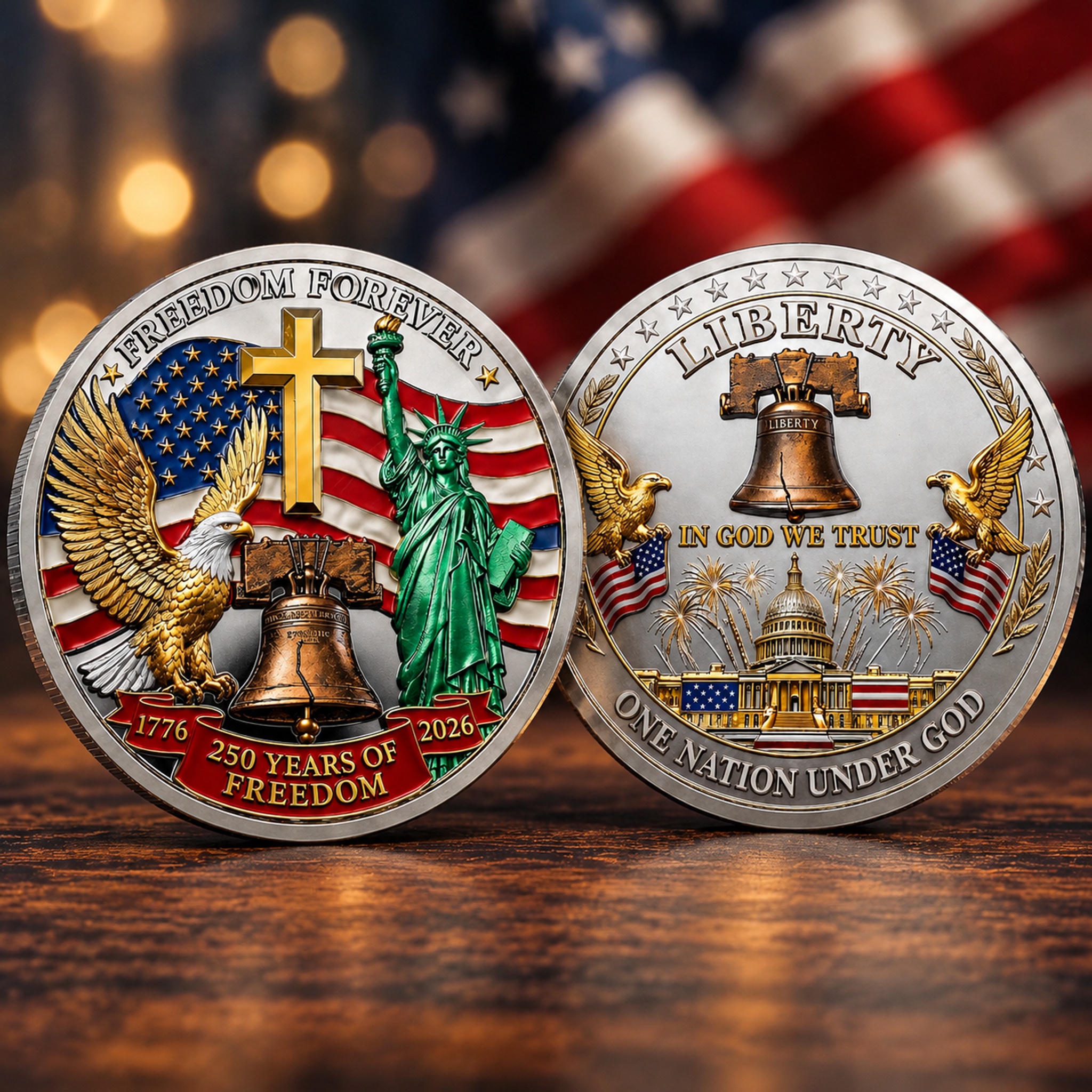 Celebrating America 250 Years of Freedom Challenge Coin
