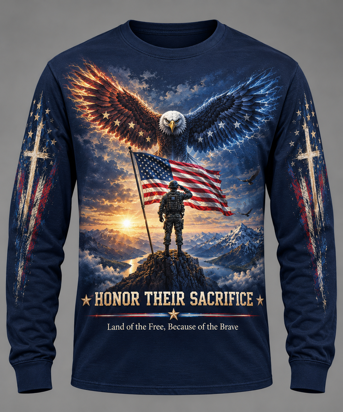 Honor Their Sacrifice – Patriotic Eagle Long Sleeve Shirt
