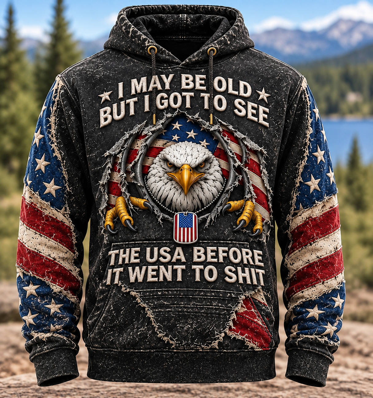 Vintage Patriotic Eagle Long Sleeve Hoodie