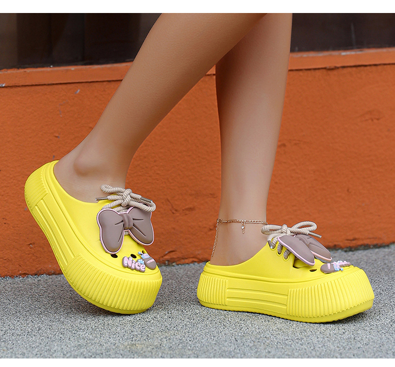 Thick-soled lace-up soft-soled bow-decorated shoes