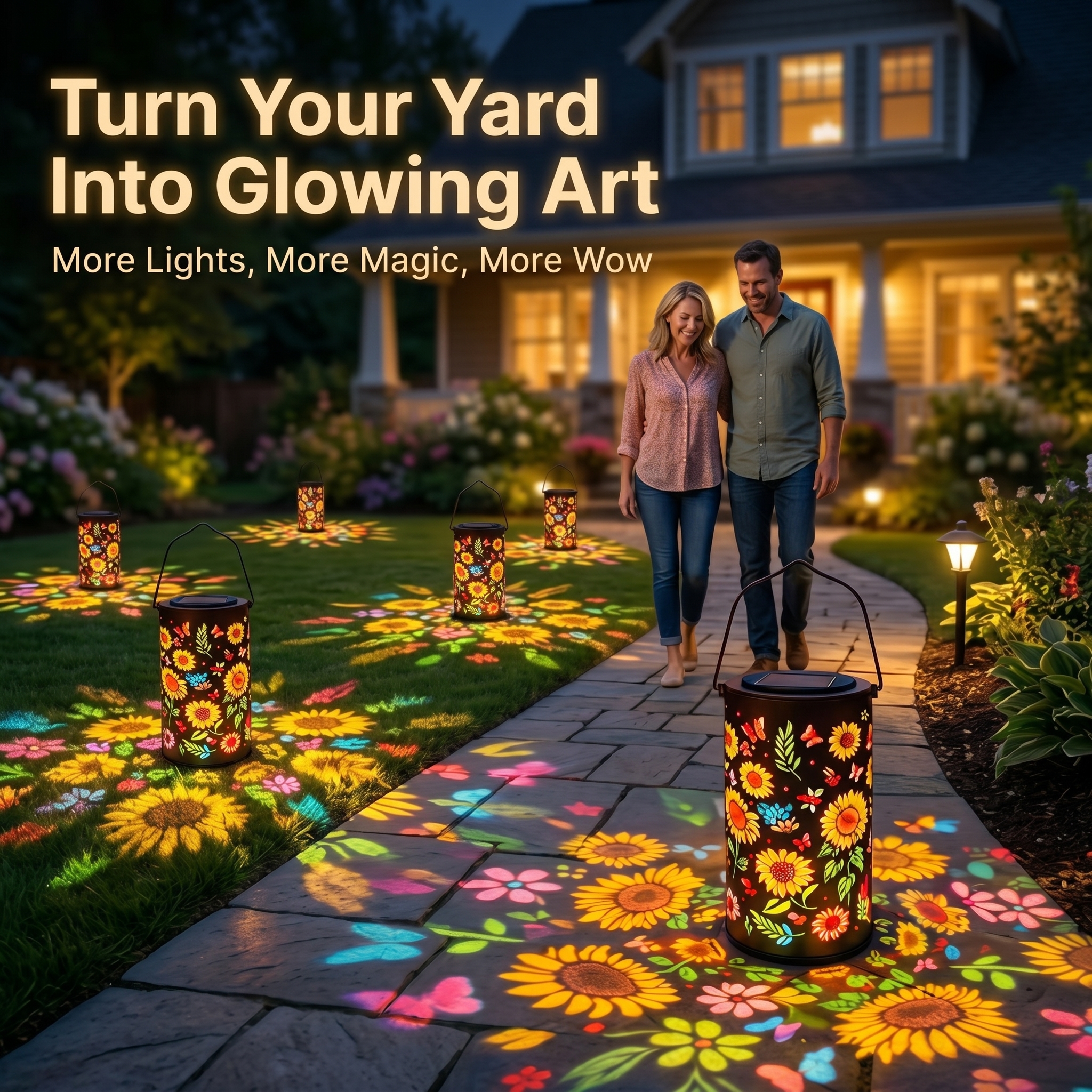 Solar Sunflower Butterfly Projection Lantern – Waterproof Garden Hanging Light