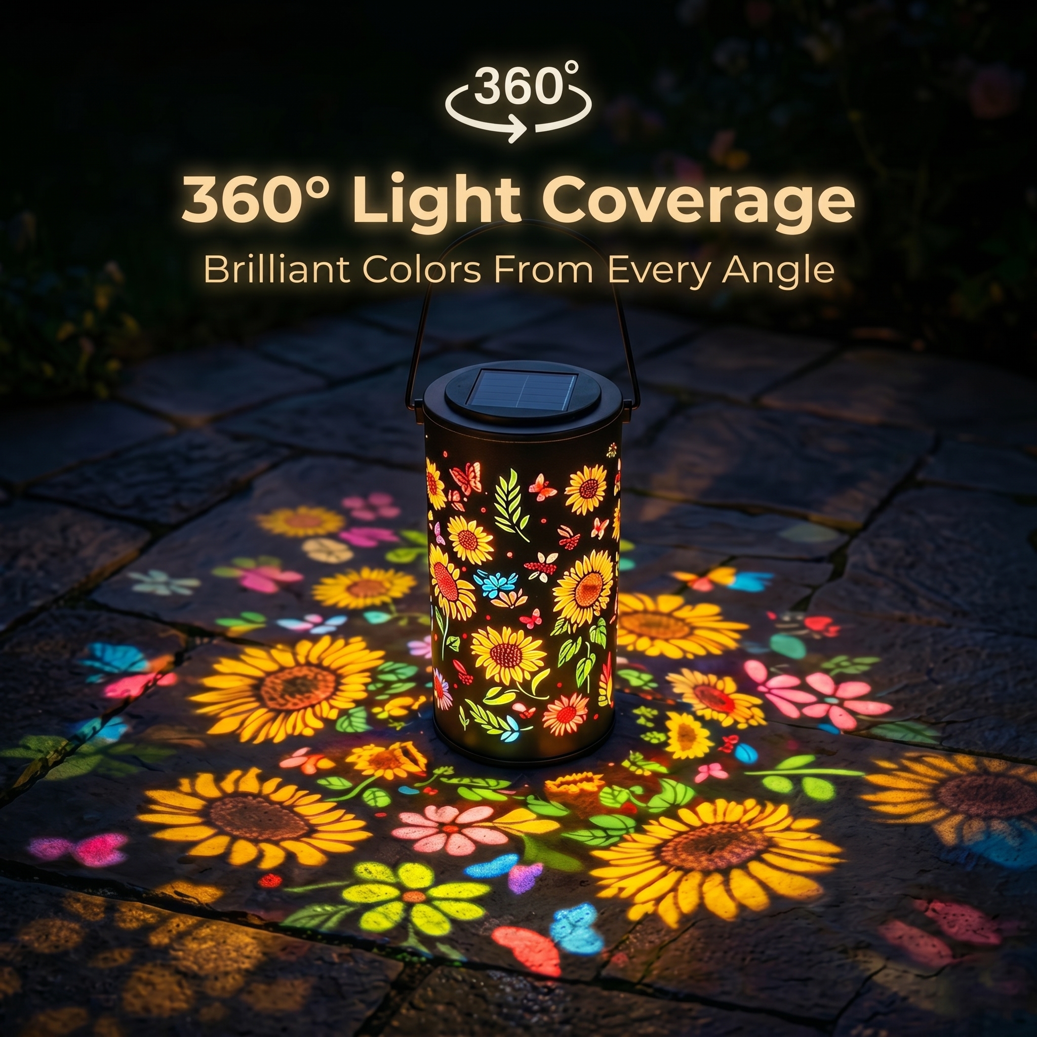 Solar Sunflower Butterfly Projection Lantern – Waterproof Garden Hanging Light