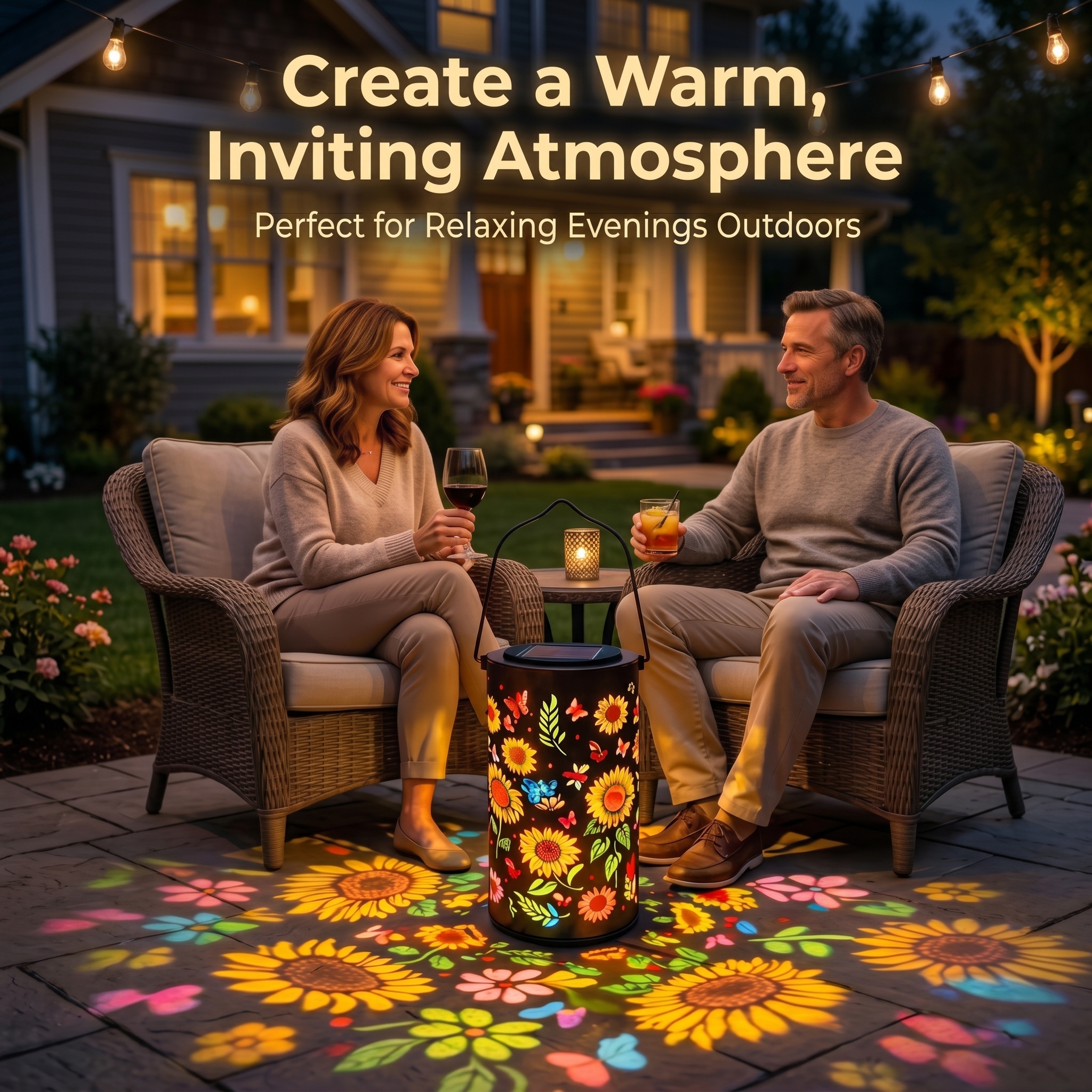 Solar Sunflower Butterfly Projection Lantern – Waterproof Garden Hanging Light